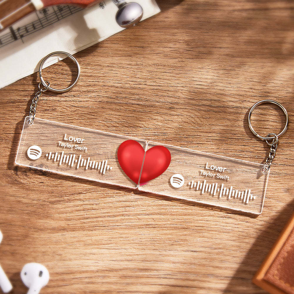 Scannable Custom Spotify Code Keychain Acrylic Music Plaque Heart Keychain Romantic Couple Gifts - customphotokeychain