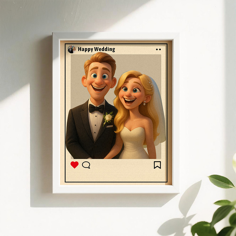 Personalized Cartoon Portrait Photo Frame Instagram Style Photo Frame Best Wedding Anniversary Birthday Gift - CustomPhotoKeychainAU