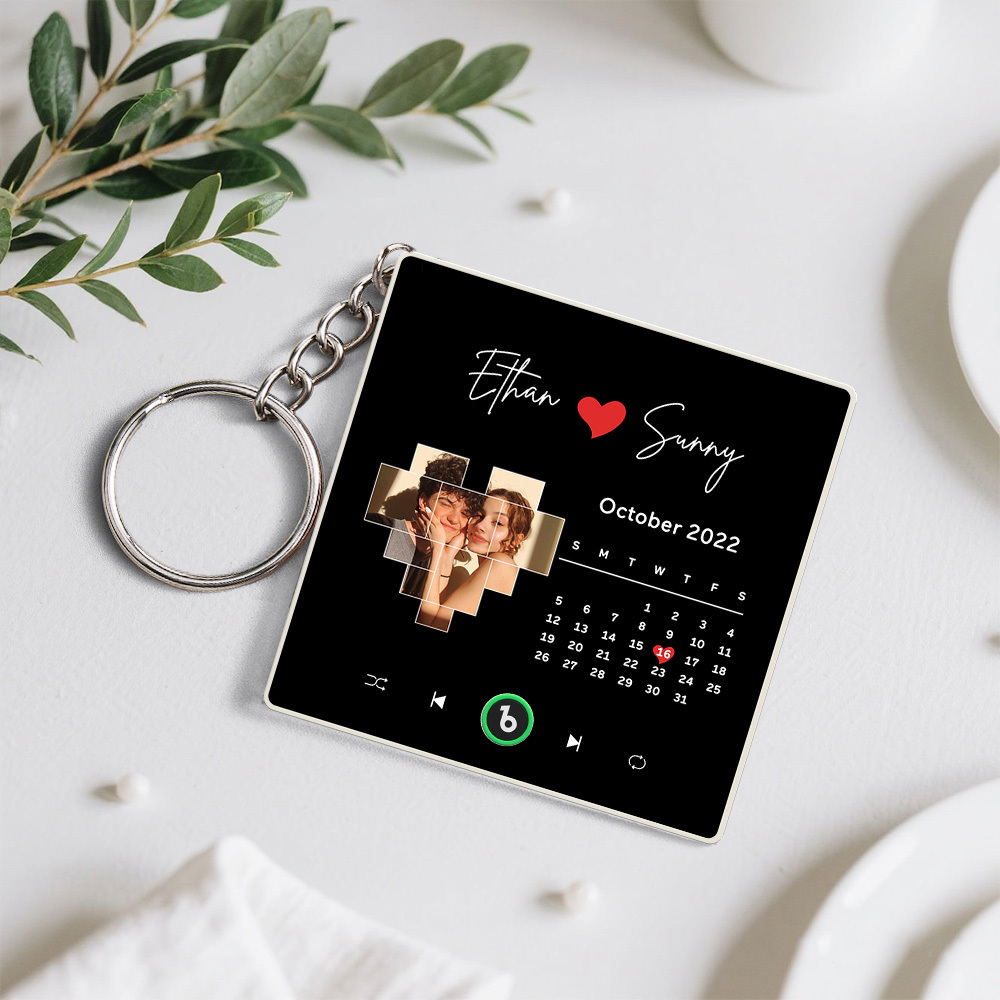 Personalized Photo Calendar Music Keychain Album Box Bag Charm That Plays Music Without Cell Phone Anniversary Gifts - CustomPhotoKeychainAU