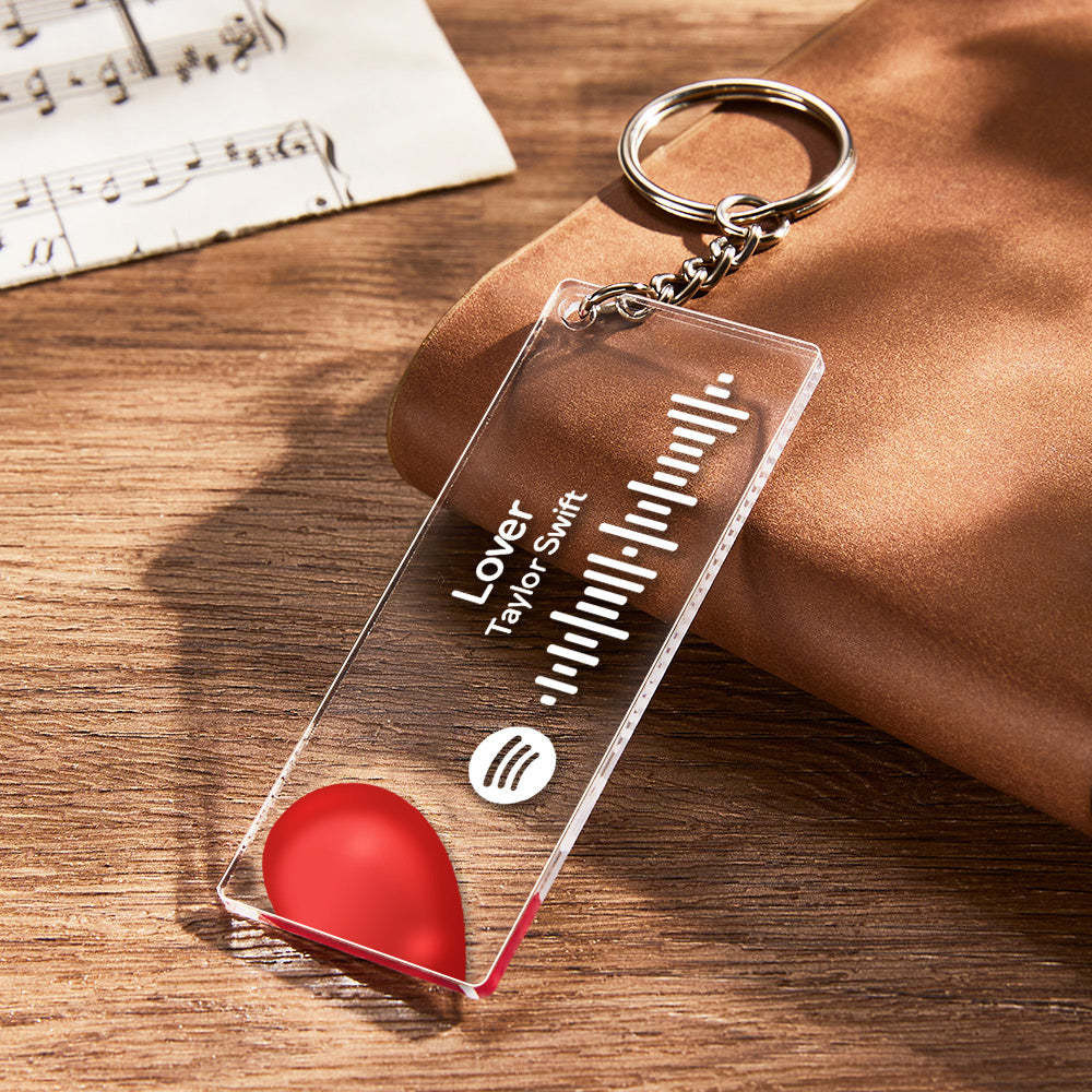 Scannable Custom Spotify Code Keychain Acrylic Music Plaque Heart Keychain Romantic Couple Gifts - customphotokeychain