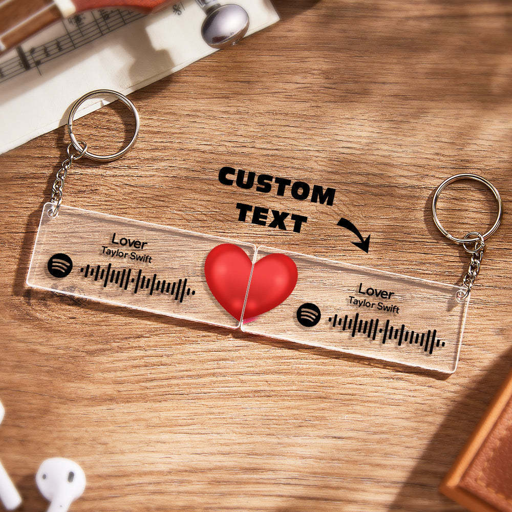 Scannable Custom Spotify Code Keychain Acrylic Music Plaque Heart Keychain Romantic Couple Gifts - customphotokeychain