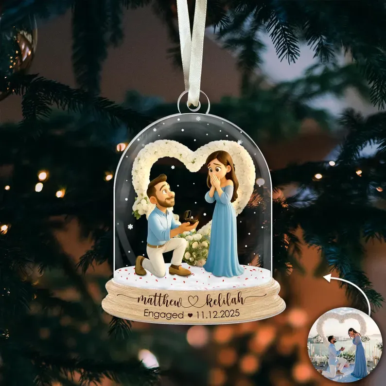 Personalized First Christmas Engaged Ornament, Acrylic Photo Keepsake, Best Christmas Gift for Couple - CustomPhotoKeychainAU