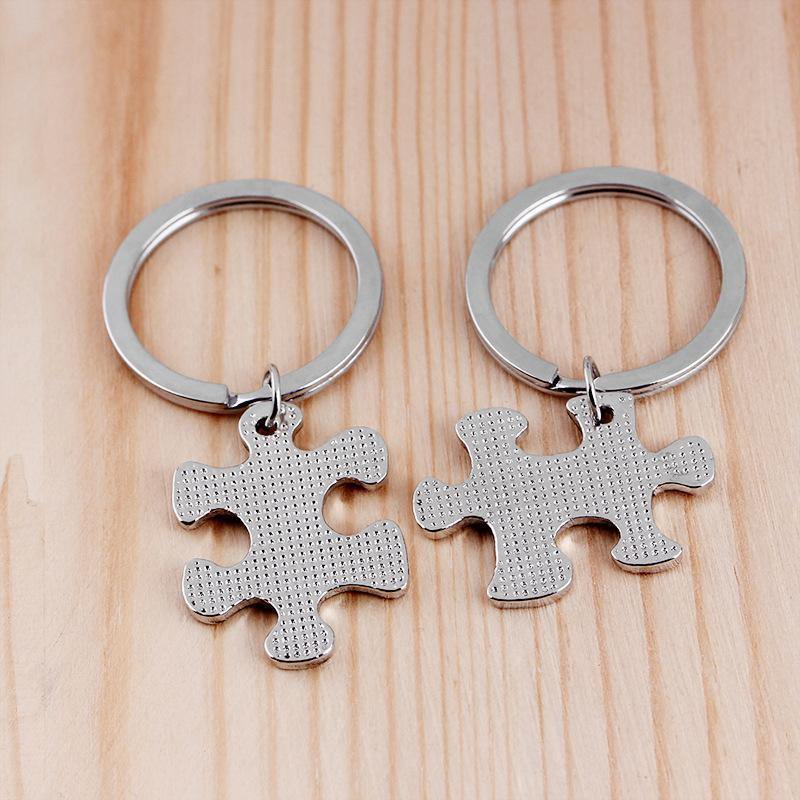 A Piece Of Him/Her Couple's Puzzle Keyring Silver Color - myphotokeyringau