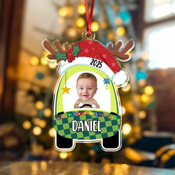 Custom Photo Cute Baby First Christmas Car Acrylic Ornament - CustomPhotoKeychainAU