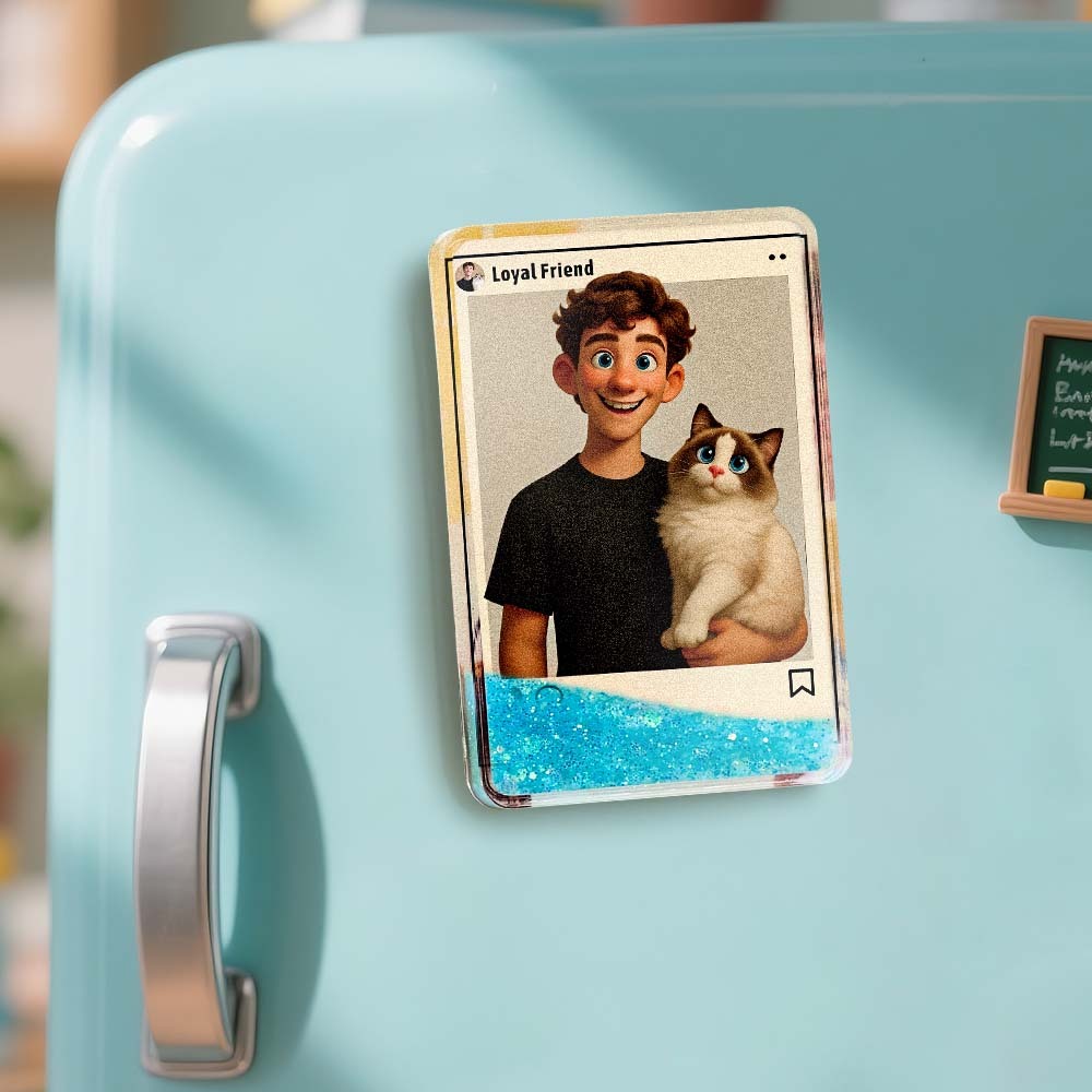 Custom Cartoon Style Art Gift Personalized Flowing Sand Acrylic Fridge Magnets Couple's Gifts Wedding Gifts - CustomPhotoKeychainAU