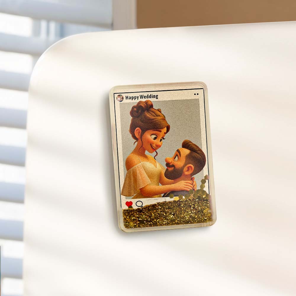 Custom Cartoon Style Art Gift Personalized Flowing Sand Acrylic Fridge Magnets Couple's Gifts Wedding Gifts - CustomPhotoKeychainAU