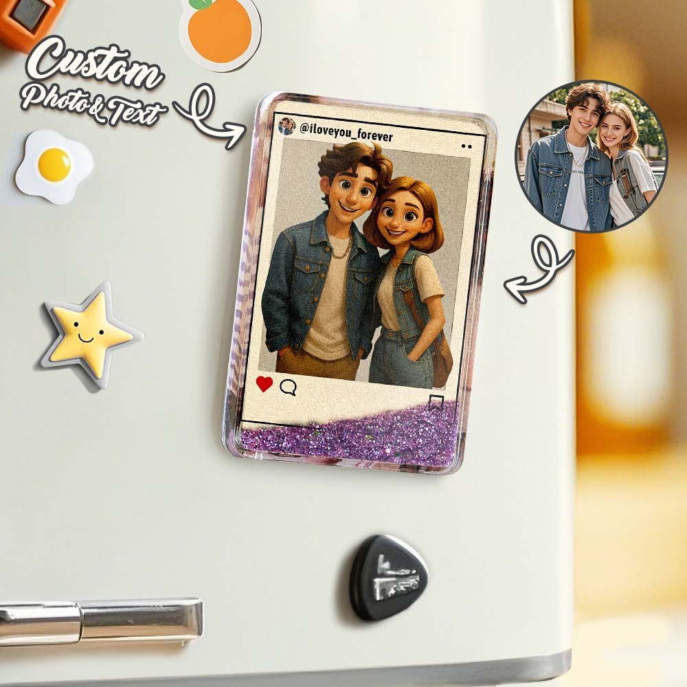 Custom Cartoon Style Art Gift Personalized Flowing Sand Acrylic Fridge Magnets Couple's Gifts Wedding Gifts - CustomPhotoKeychainAU