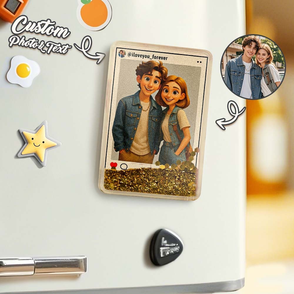 Custom Cartoon Style Art Gift Personalized Flowing Sand Acrylic Fridge Magnets Couple's Gifts Wedding Gifts - CustomPhotoKeychainAU
