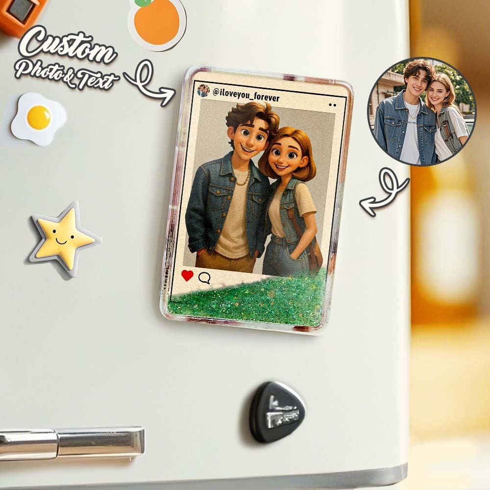 Custom Cartoon Style Art Gift Personalized Flowing Sand Acrylic Fridge Magnets Couple's Gifts Wedding Gifts - CustomPhotoKeychainAU