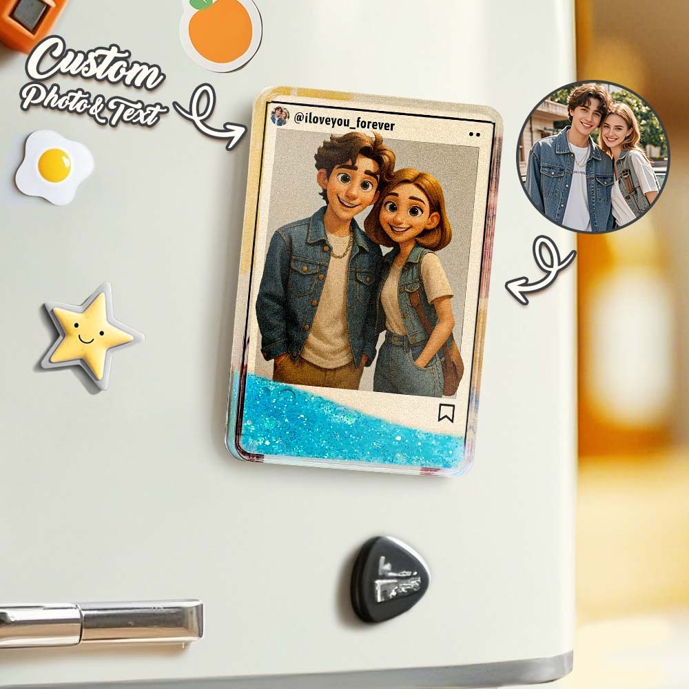Custom Cartoon Style Art Gift Personalized Flowing Sand Acrylic Fridge Magnets Couple's Gifts Wedding Gifts - CustomPhotoKeychainAU