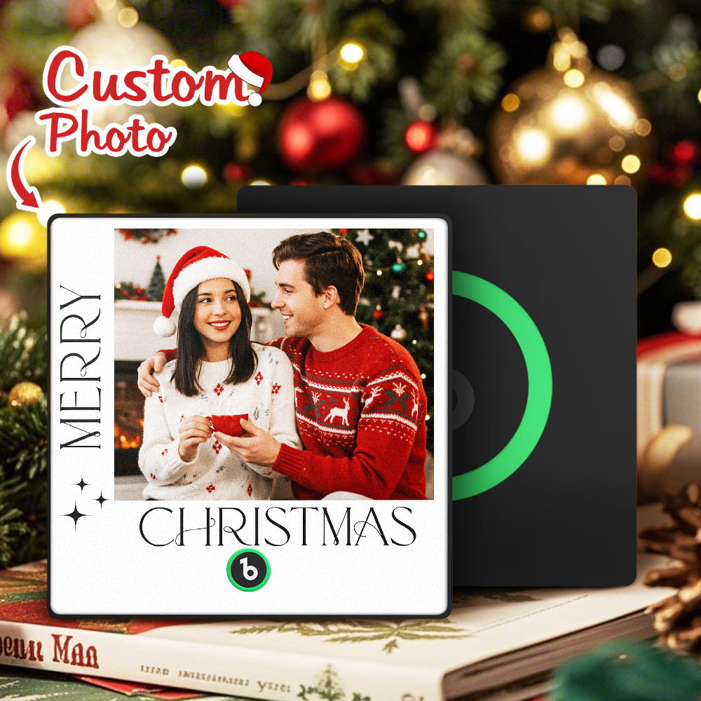 Custom Christmas Themed Music Fridge Magnets With White Frame And Custom Couple Photo For Her - CustomPhotoKeychainAU