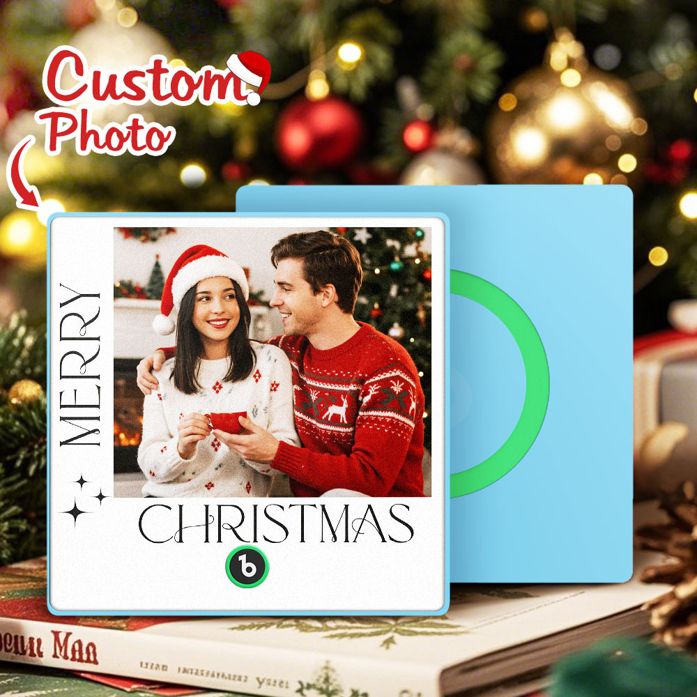 Custom Christmas Themed Music Fridge Magnets With White Frame And Custom Couple Photo For Her - CustomPhotoKeychainAU