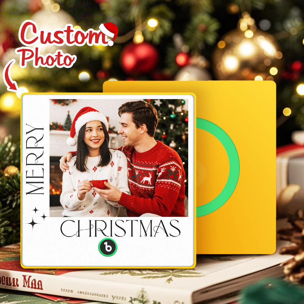 Custom Christmas Themed Music Fridge Magnets With White Frame And Custom Couple Photo For Her - CustomPhotoKeychainAU