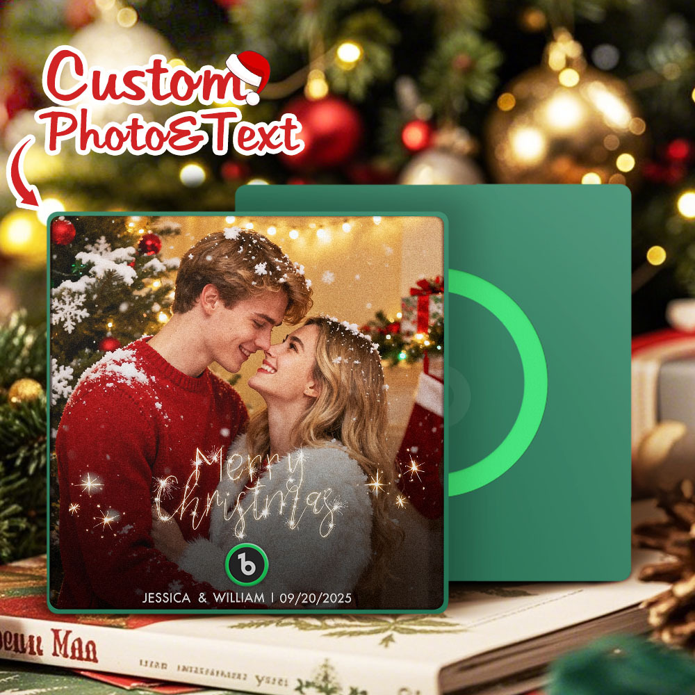 Custom Christmas Themed Music Fridge Magnets With Couple Photos Engravings And Dates For Her - CustomPhotoKeychainAU