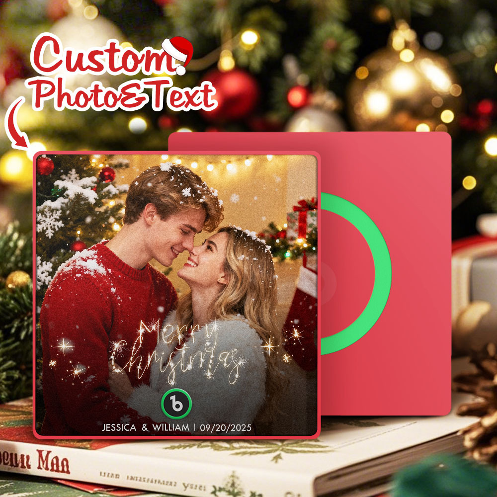 Custom Christmas Themed Music Fridge Magnets With Couple Photos Engravings And Dates For Her - CustomPhotoKeychainAU