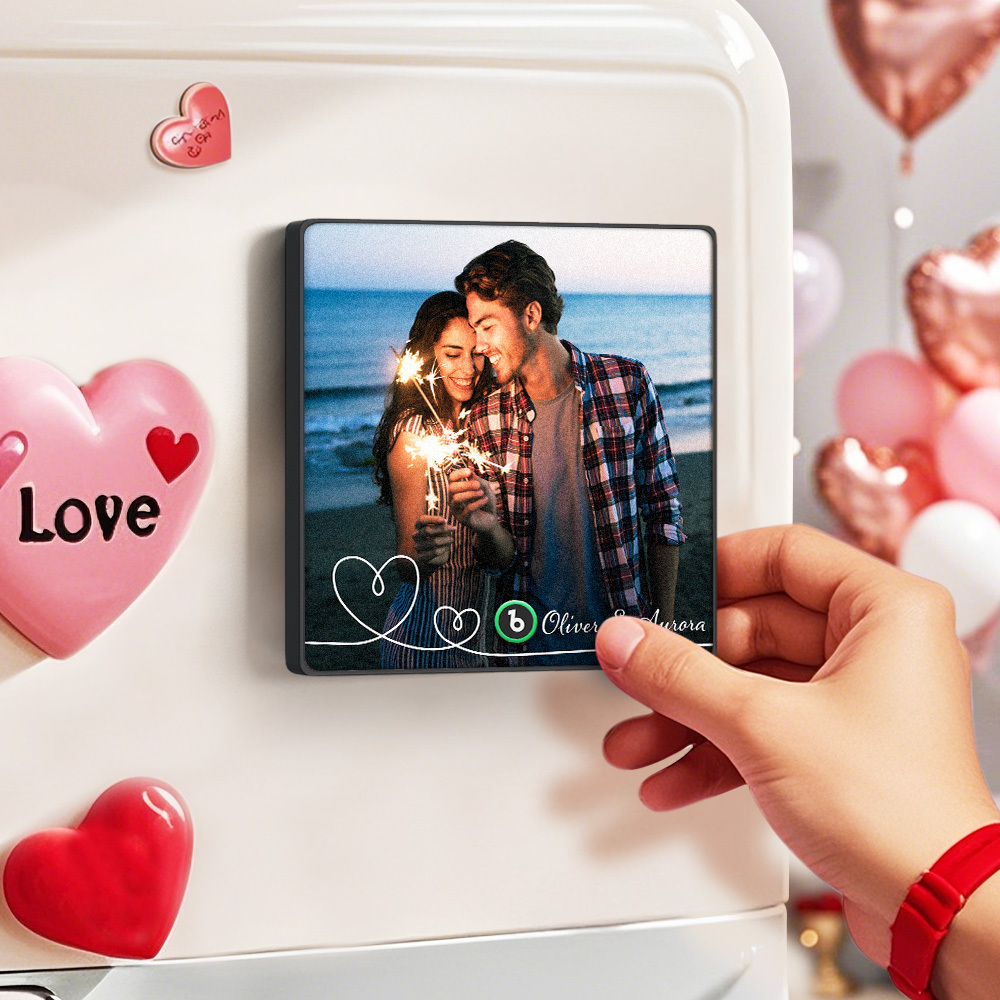 Custom Music Fridge Magnet Couple Photo Warm  Magnet Custom Music Fridge Magnet For Her - CustomPhotoKeychainAU