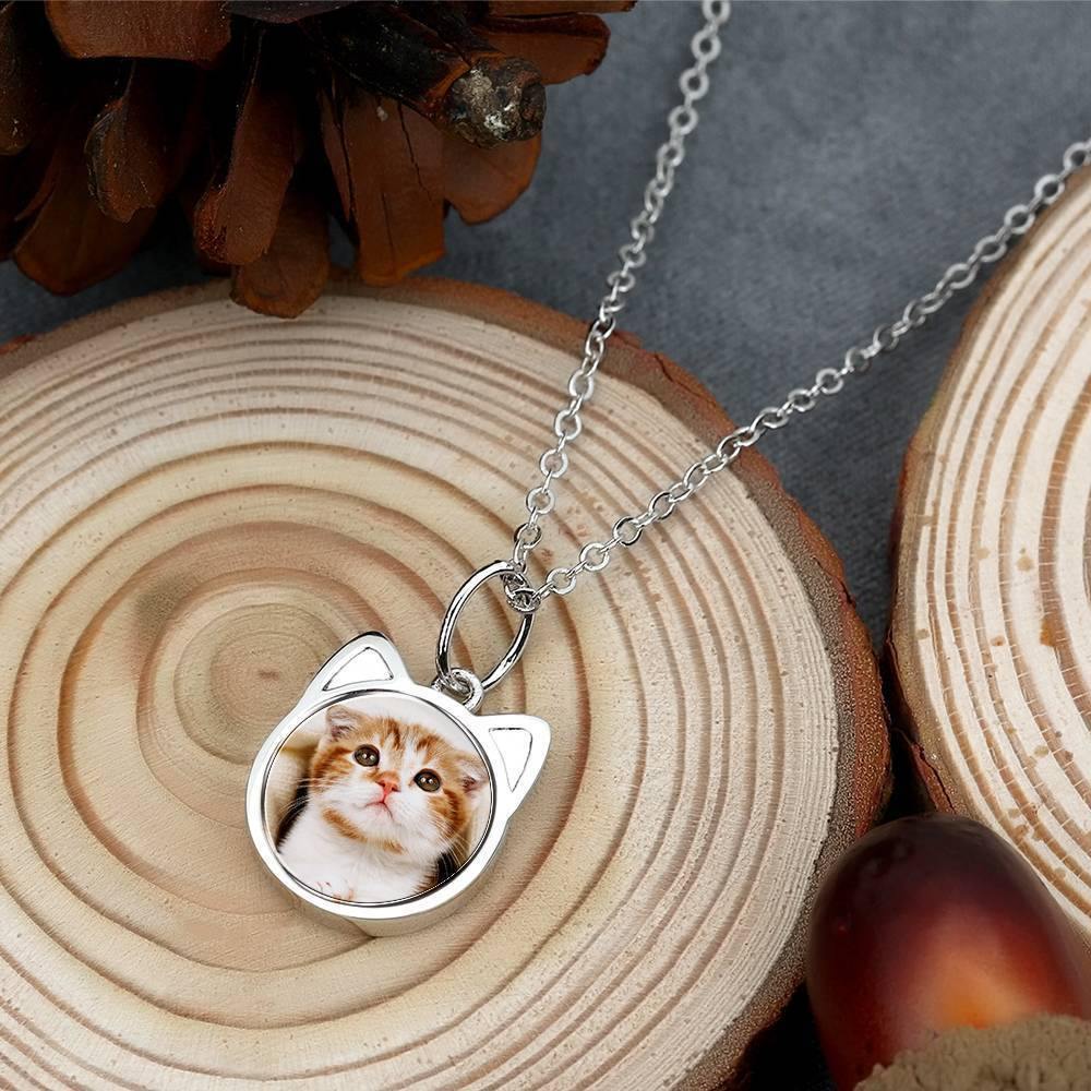 Personalized Cat Shaped Custom Photo Silver Necklace Festival Gift For Him - myphotokeyringau
