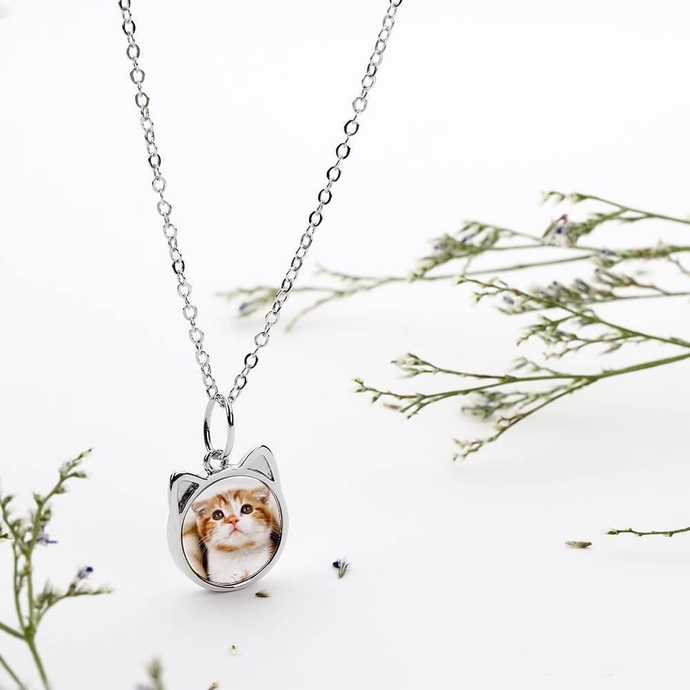 Personalized Cat Shaped Custom Photo Silver Necklace Festival Gift For Him - myphotokeyringau