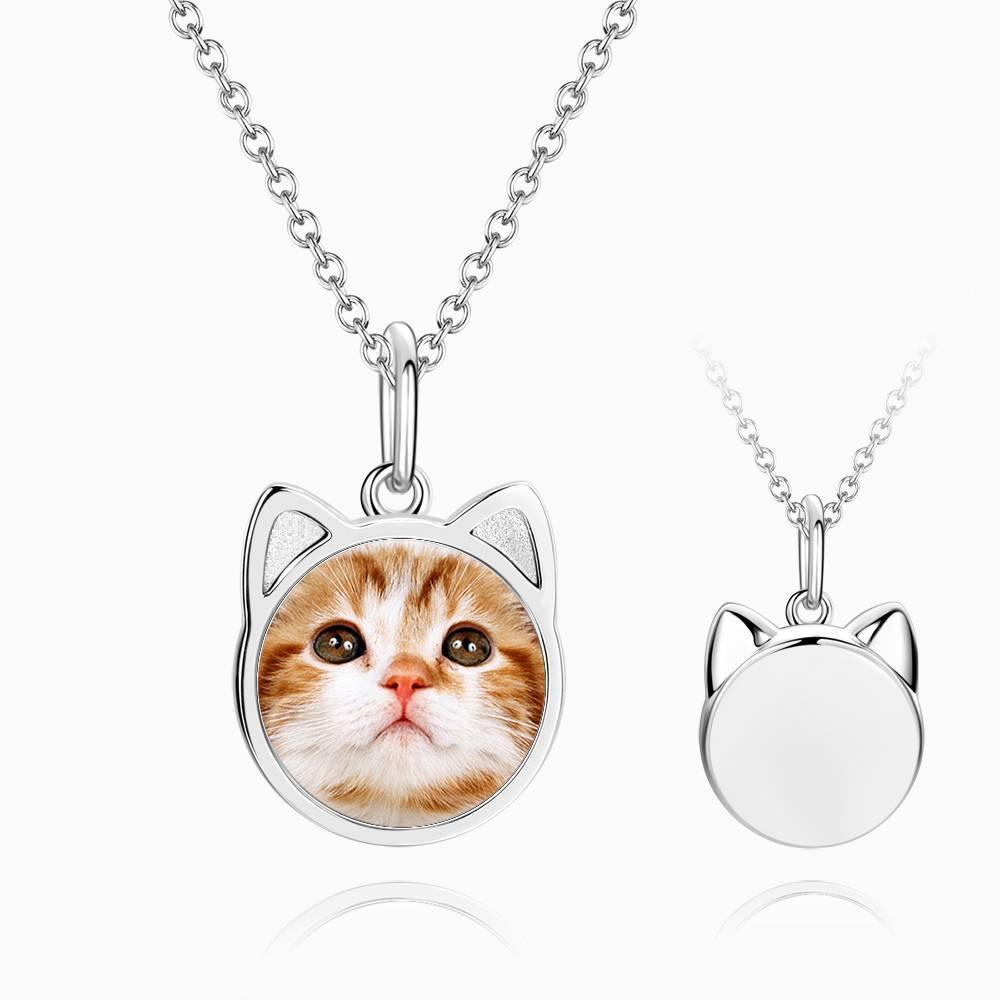 Personalized Cat Shaped Custom Photo Silver Necklace Festival Gift For Him - myphotokeyringau