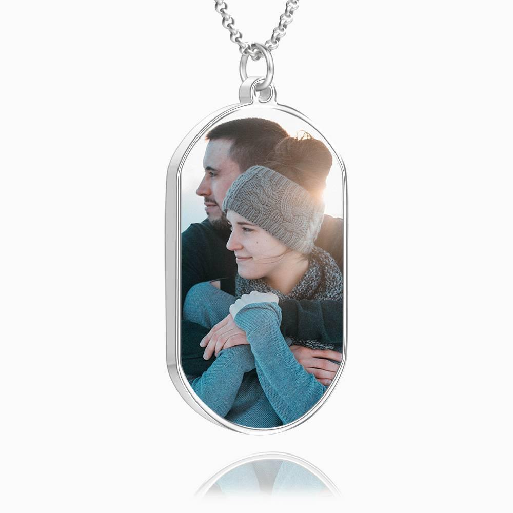 Engraved Couple Photo Tag Necklace Silver Christmas Gift For Love - myphotokeyringau