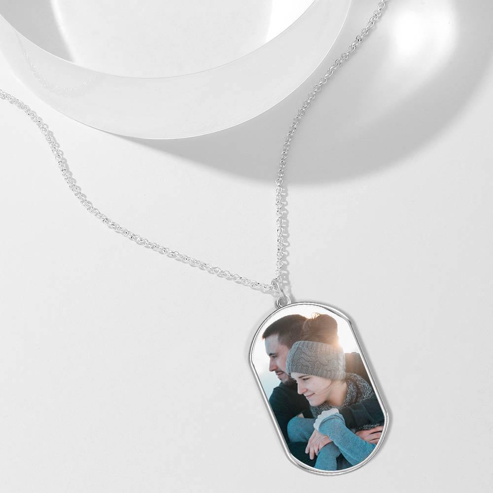 Engraved Couple Photo Tag Necklace Silver Christmas Gift For Love - myphotokeyringau