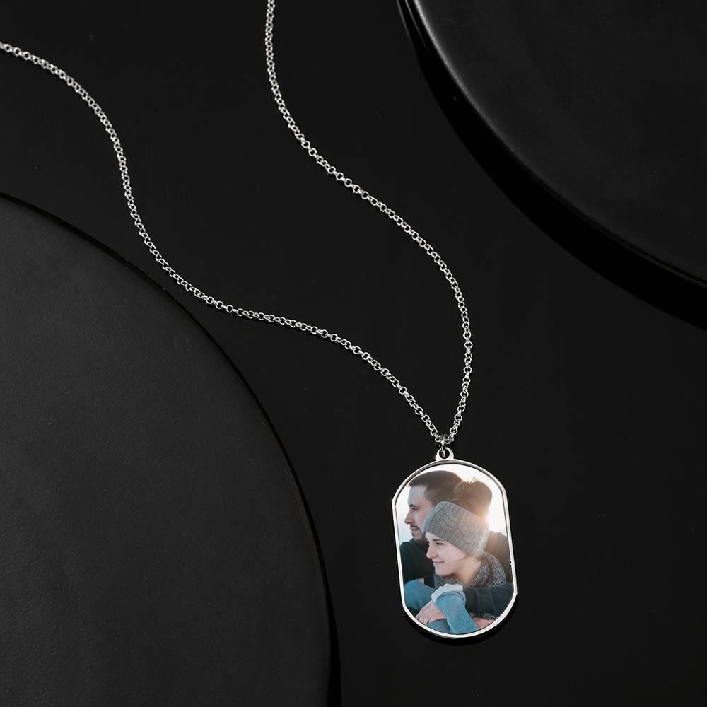 Engraved Couple Photo Tag Necklace Silver Christmas Gift For Love - myphotokeyringau