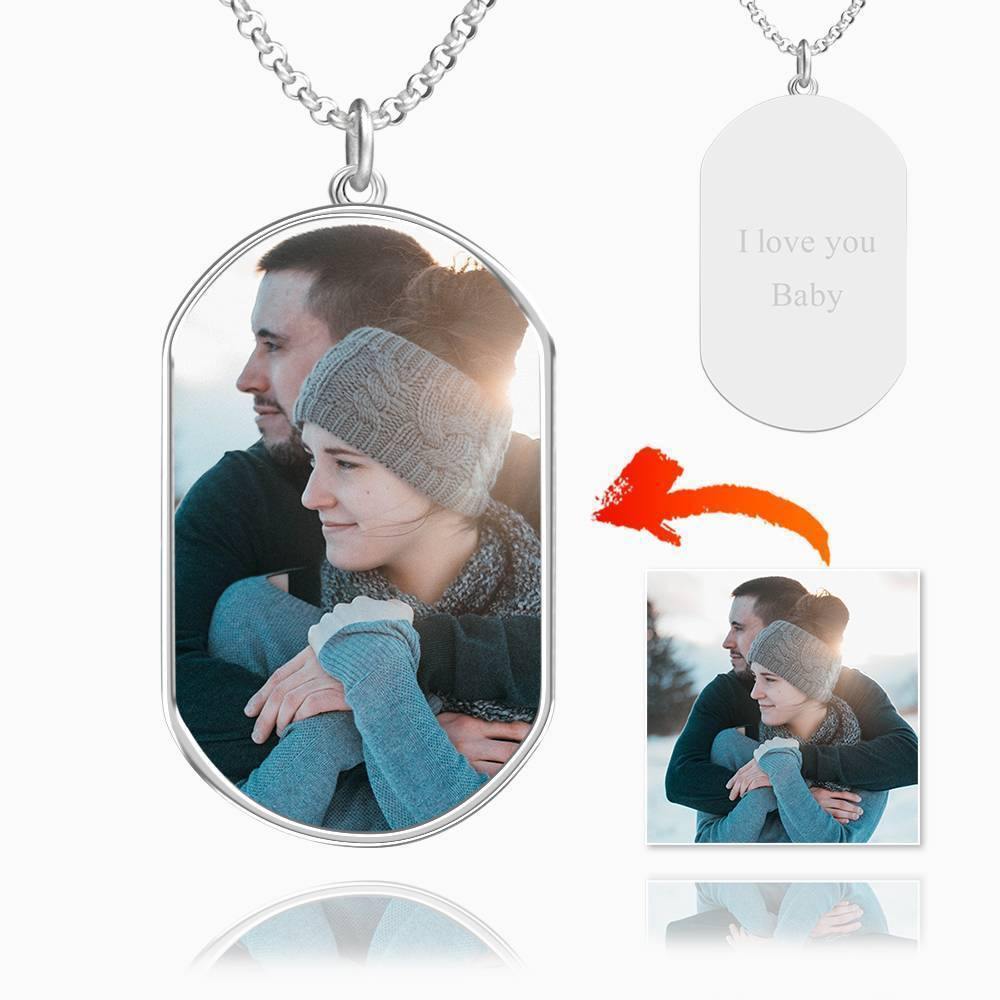 Engraved Couple Photo Tag Necklace Silver Christmas Gift For Love - myphotokeyringau