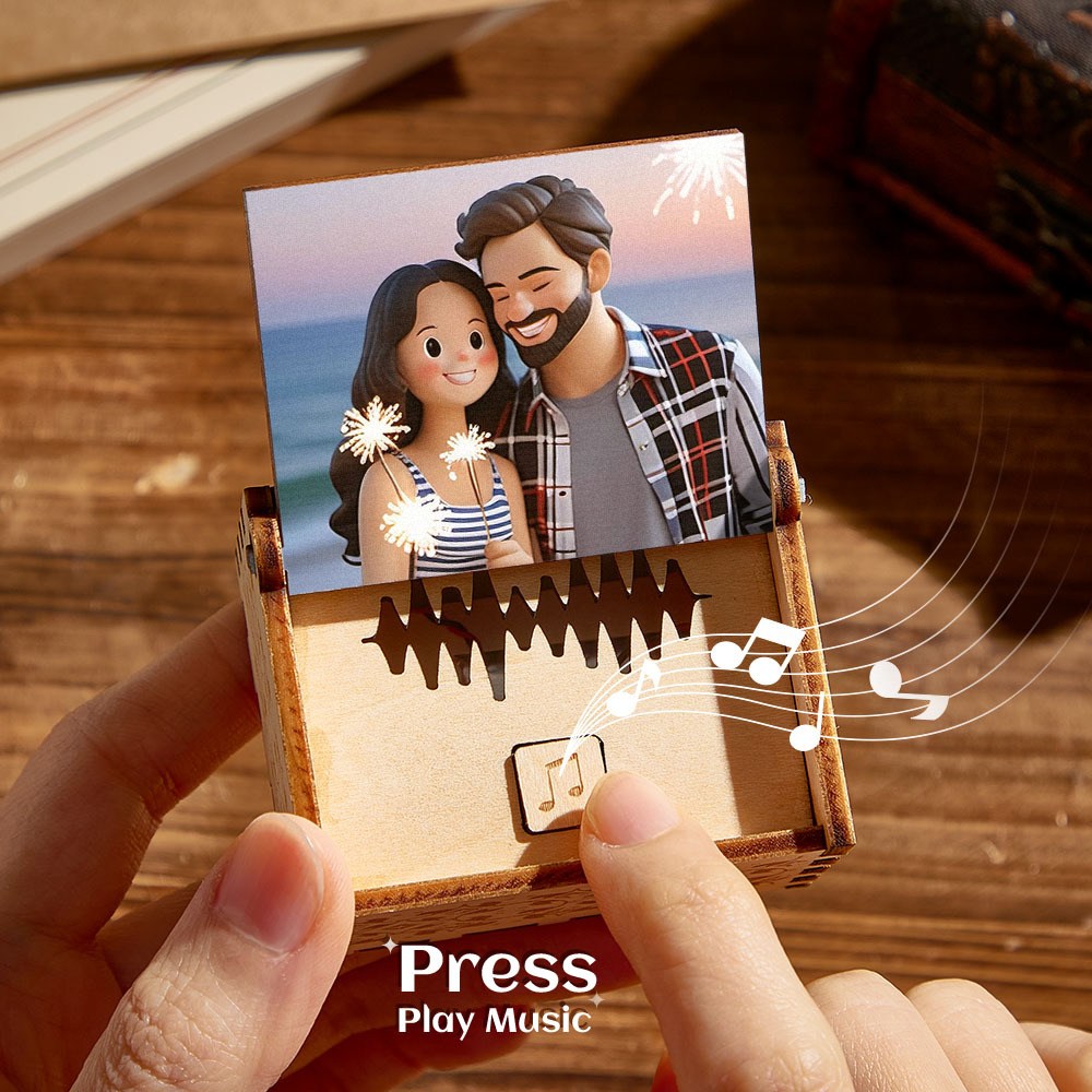 Custom Digital Music Box Any song Tune or Voice Personalized Wooden Photo Music Box with Text Best Anniversary Gifts - CustomPhotoKeychainAU