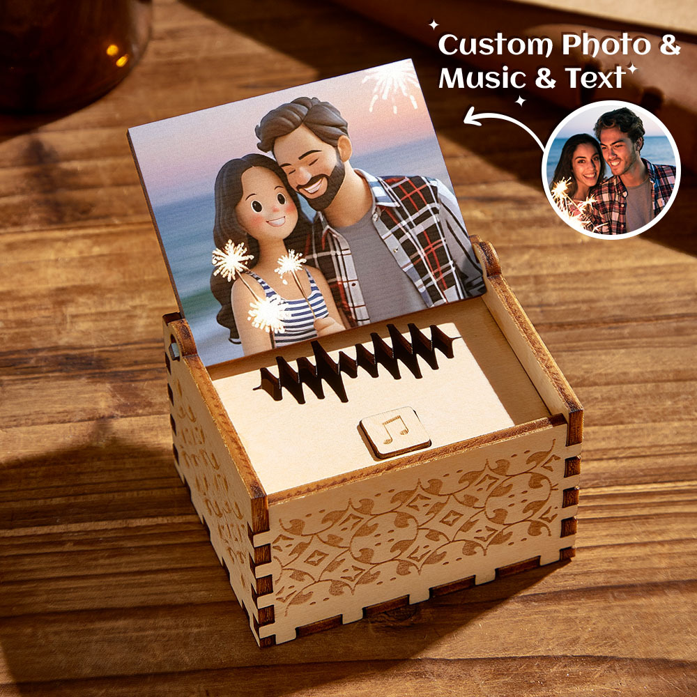 Custom Digital Music Box Any song Tune or Voice Personalized Wooden Photo Music Box with Text Best Anniversary Gifts - CustomPhotoKeychainAU