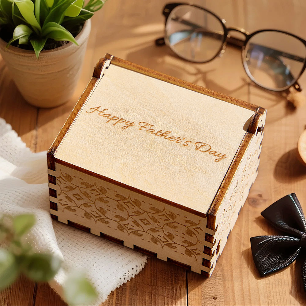 Personalized Father's Day Gift, Wooden Music Box with Custom Song, Voice or Tune, Father Gift, Photo Gift with Text, Grandpa Gift - CustomPhotoKeychainAU