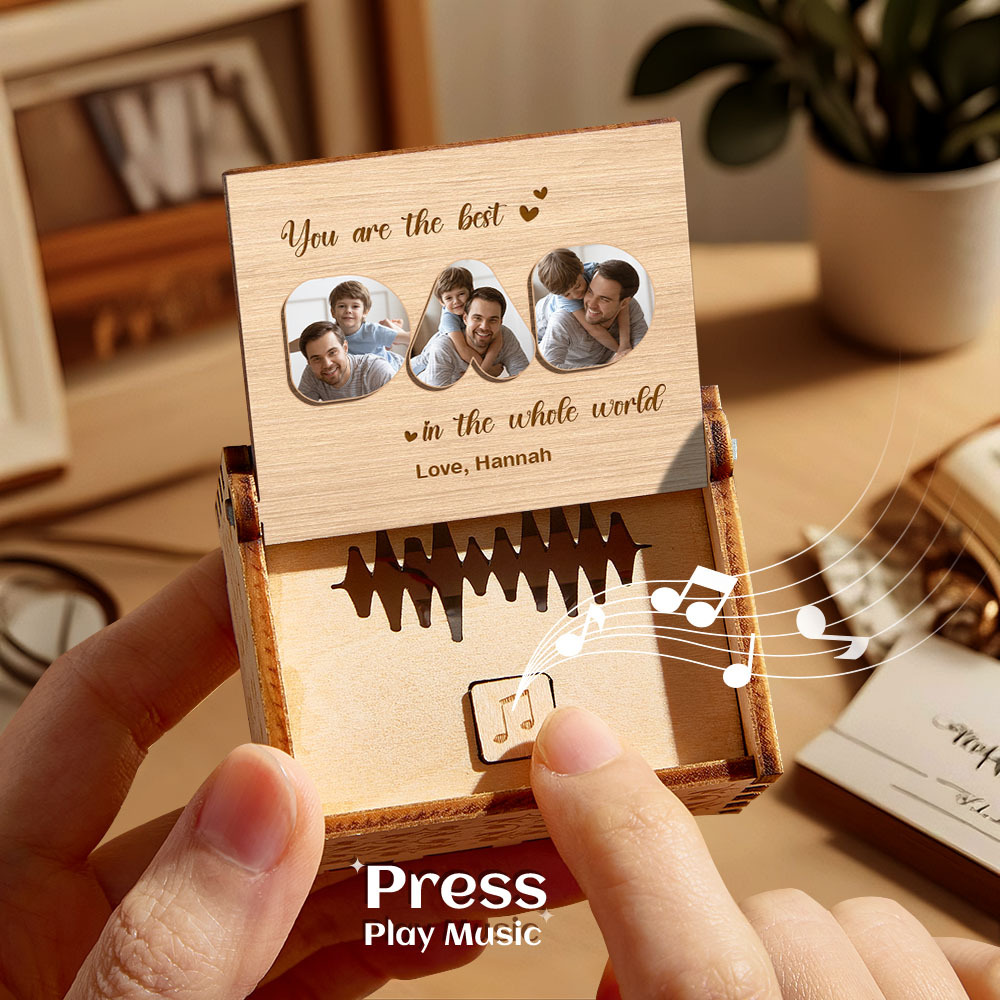 Personalized Father's Day Gift, Wooden Music Box with Custom Song, Voice or Tune, Father Gift, Photo Gift with Text, Grandpa Gift - CustomPhotoKeychainAU