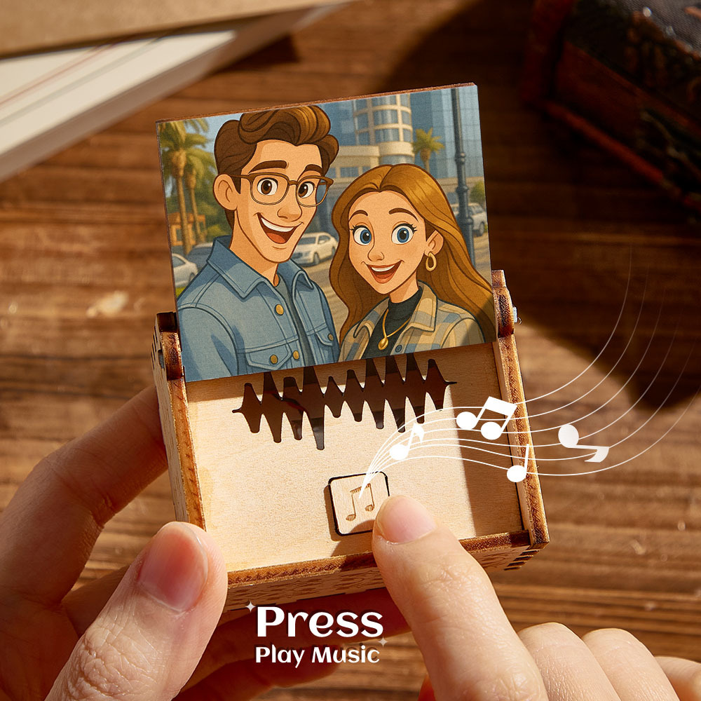 Custom Cartoon Photo Digital Music Box Any song Tune or Voice Personalized Wooden Photo Music Box with Text Anniversary Gifts - CustomPhotoKeychainAU