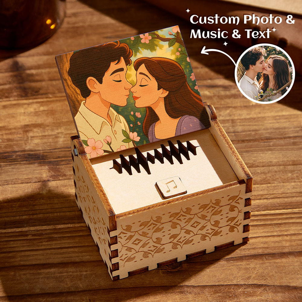 Custom Cartoon Photo Digital Music Box Any song Tune or Voice Personalized Wooden Photo Music Box with Text Anniversary Gifts - CustomPhotoKeychainAU