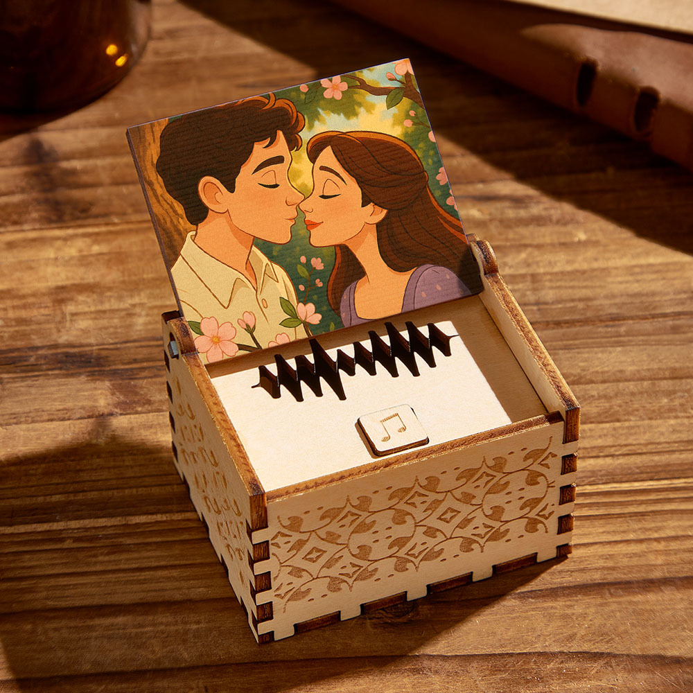 Custom Cartoon Photo Digital Music Box Any song Tune or Voice Personalized Wooden Photo Music Box with Text Anniversary Gifts - CustomPhotoKeychainAU
