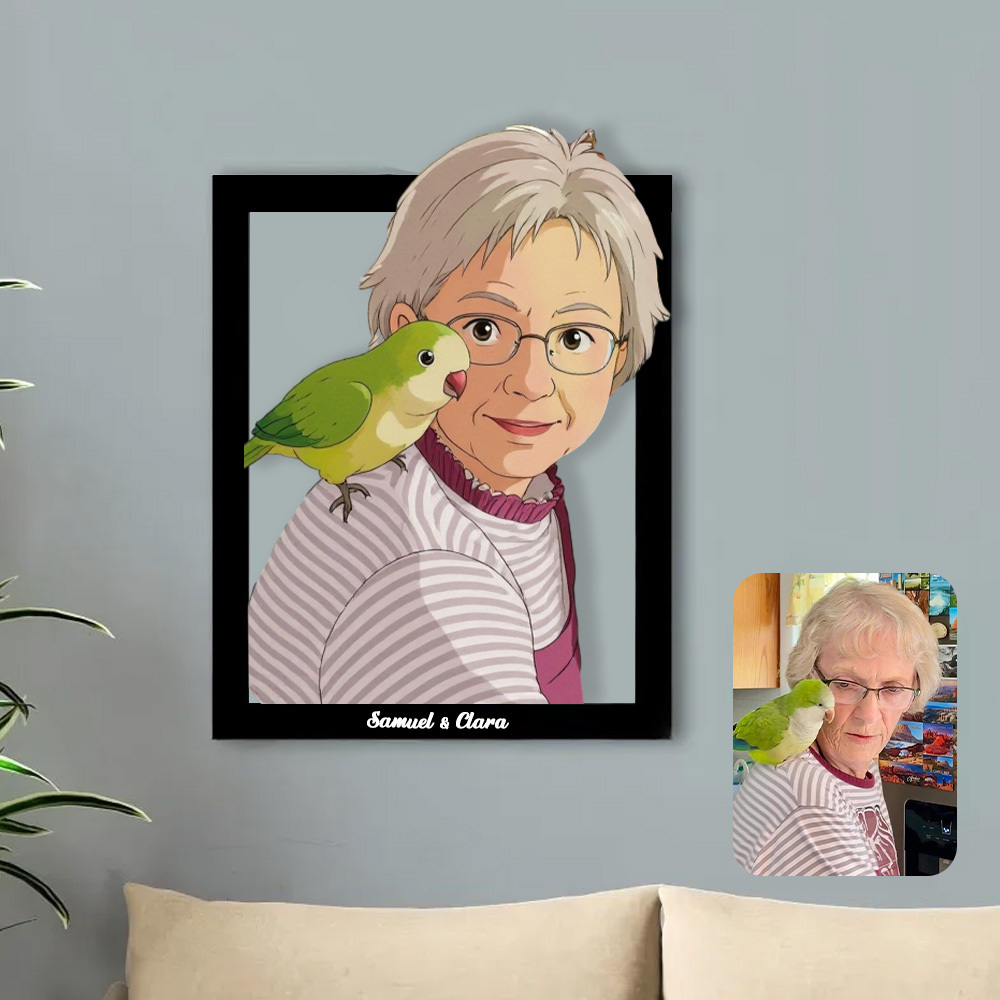 Personalized Ghibli Portrait Frame Wedding Anniversary Christmas Couple Gift - CustomPhotoKeychainAU