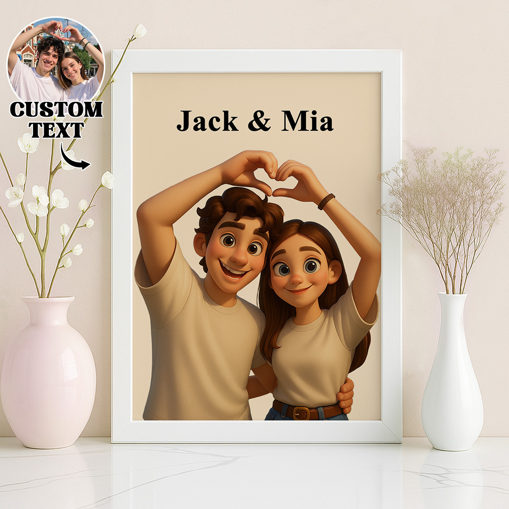 Personalized Cartoon Portrait Frame Gift For Her Anniversary Gift Personalized Gift For Couples - CustomPhotoKeychainAU