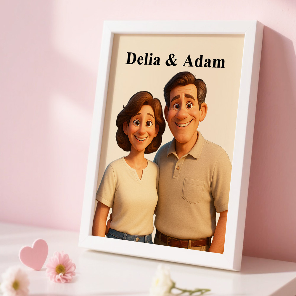 Personalized Cartoon Portrait Frame Gift For Her Anniversary Gift Personalized Gift For Couples - CustomPhotoKeychainAU