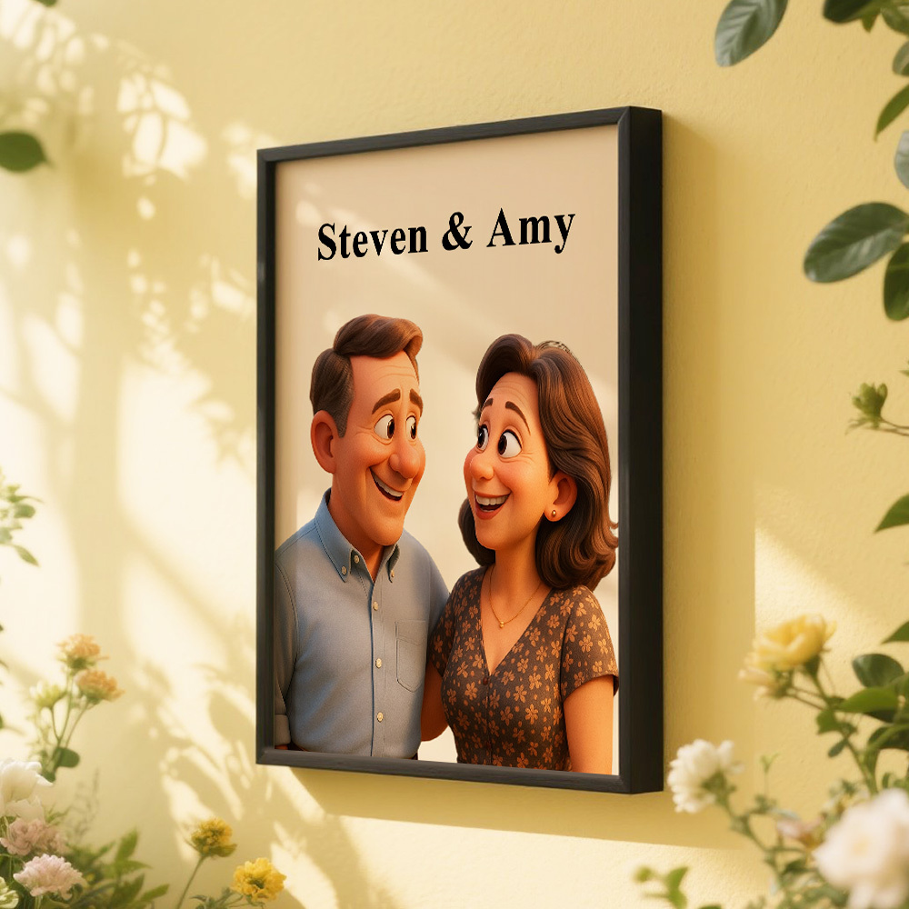 Personalized Cartoon Portrait Frame Gift For Her Anniversary Gift Personalized Gift For Couples - CustomPhotoKeychainAU