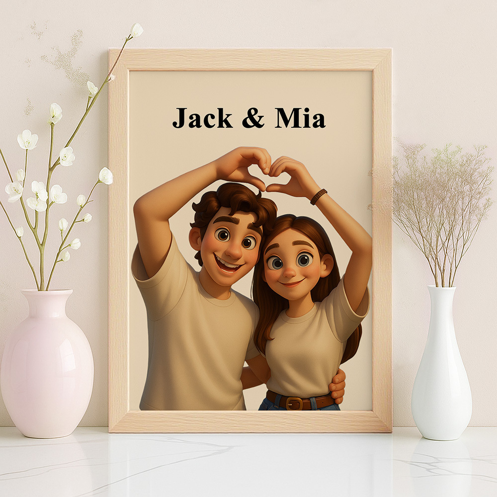 Personalized Cartoon Portrait Frame Gift For Her Anniversary Gift Personalized Gift For Couples - CustomPhotoKeychainAU