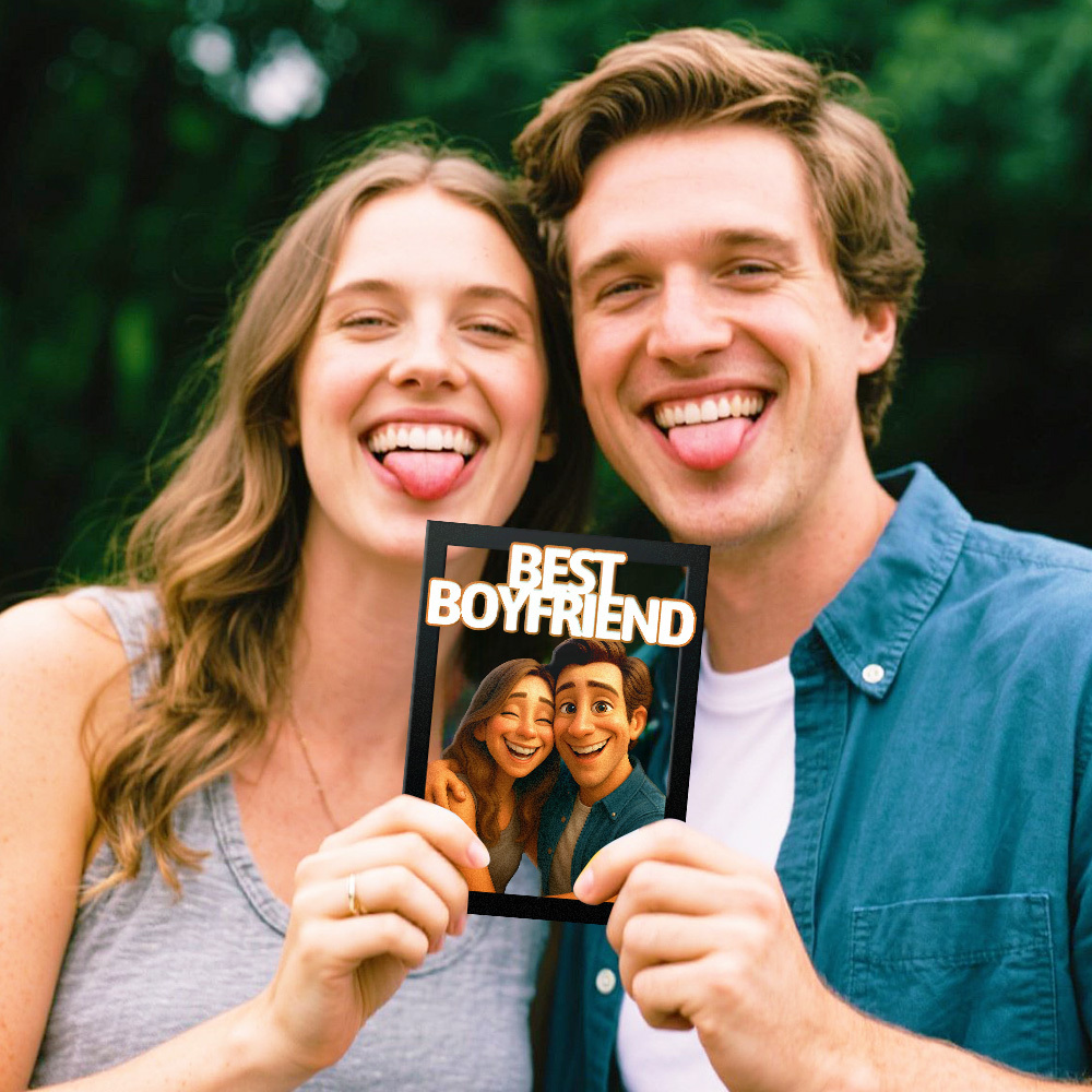 Personalized Cartoon Portrait Wall Frame Custom Wooden Cartoon Portrait Best Boyfriend GIrlfrend Unique Anniversary Birthday Holiday Gift - CustomPhotoKeychainAU