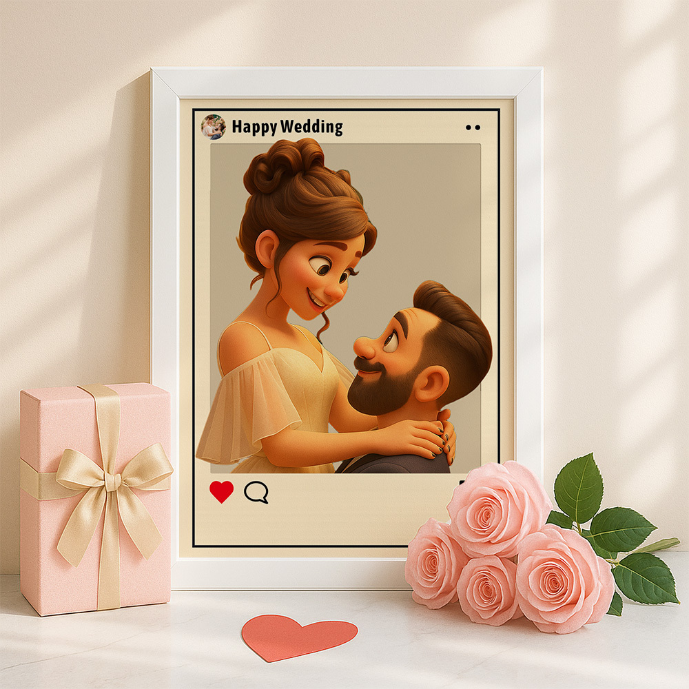 Personalized Cartoon Portrait Photo Frame Instagram Style Photo Frame Best Wedding Anniversary Birthday Gift - CustomPhotoKeychainAU
