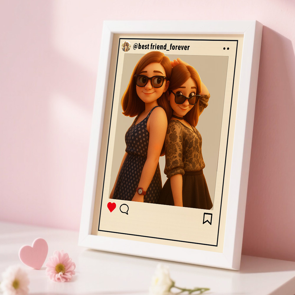 Personalized Cartoon Portrait Photo Frame Instagram Style Photo Frame Best Wedding Anniversary Birthday Gift - CustomPhotoKeychainAU
