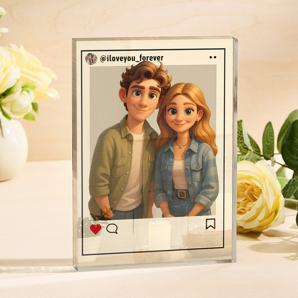 Personalized Cartoon Figure Gift Custom Acrylic Block Plaque Ornament Wedding Anniversary Birthday Festival Gift - CustomPhotoKeychainAU