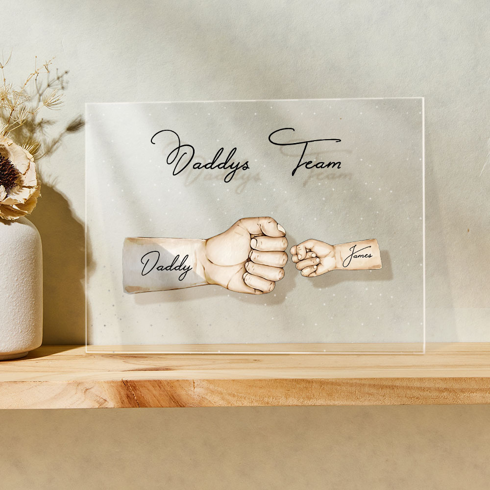 Custom Plaque Personalized Daddy's Team Fist Bump Father's Day Gift - MyPhotoBoxerUk