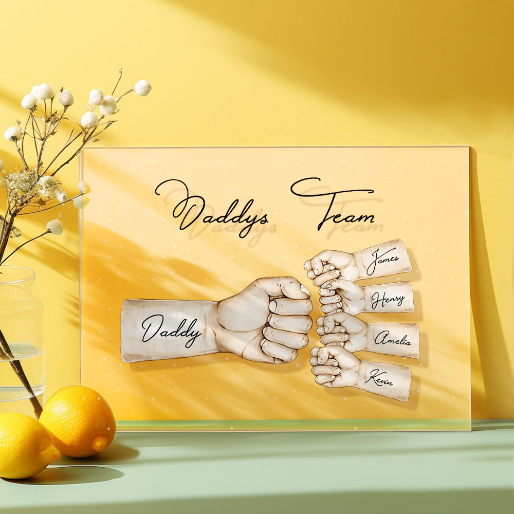 Custom Plaque Personalized Daddy's Team Fist Bump Father's Day Gift - MyPhotoBoxerUk