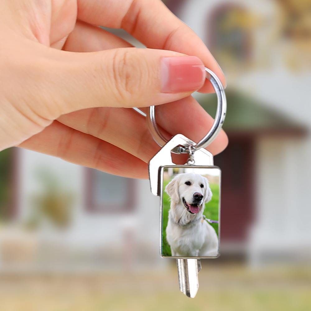 Engraved Rectangle Tag Photo Key Chain Silver - myphotokeyringau