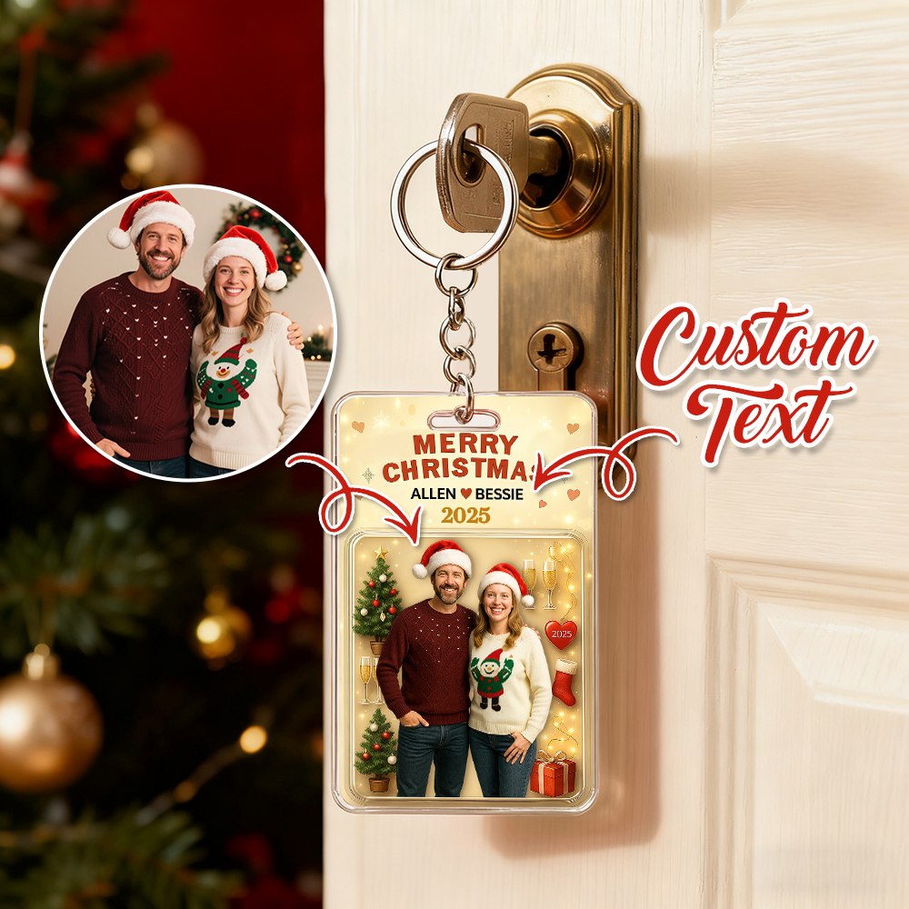 Personalized Christmas Cartoon Action Figure Keychain, A Heartwarming Holiday Keepsake, Best Christmas Gift for Husband, Wife, Family, Mum, Dad - CustomPhotoKeychainAU