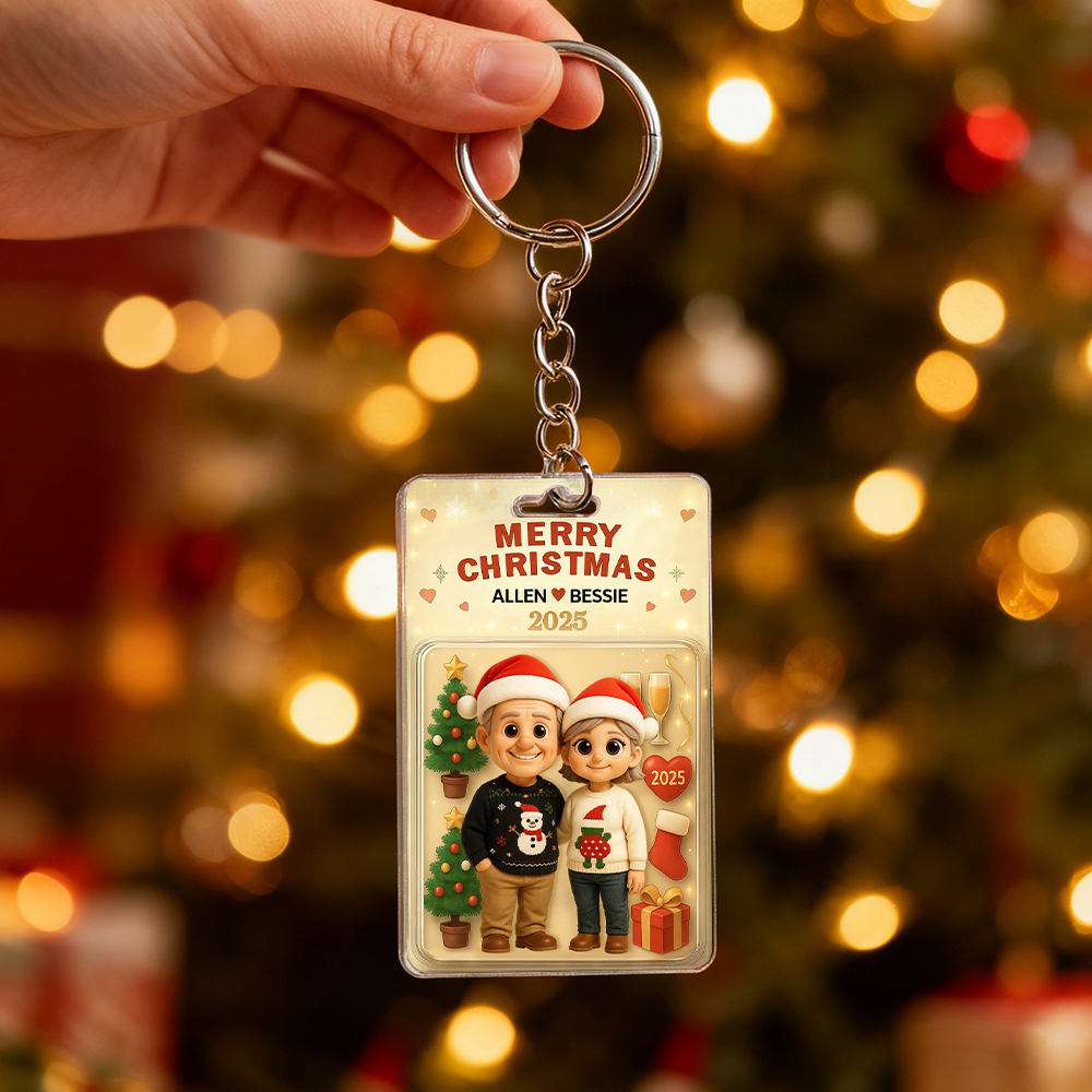 Personalized Christmas Cartoon Action Figure Keychain, A Heartwarming Holiday Keepsake, Best Christmas Gift for Husband, Wife, Family, Mum, Dad - CustomPhotoKeychainAU