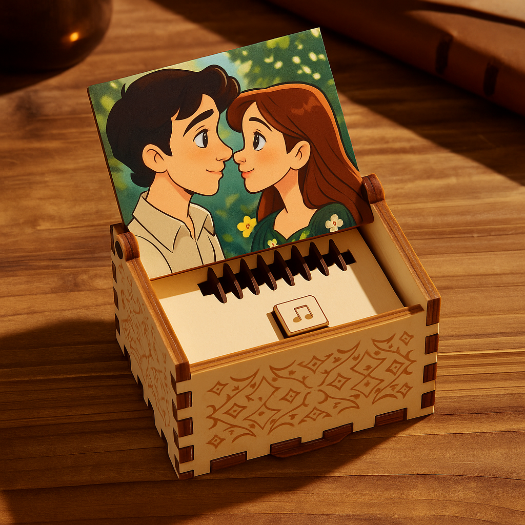 Custom Cartoon Photo Digital Music Box Any song Tune or Voice Personalized Wooden Photo Music Box with Text Anniversary Gifts - CustomPhotoKeychainAU