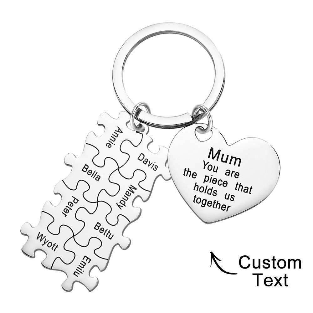 Engraved Puzzle Heart Shaped Keychain Personalized Key Ring Mother's Day Gift - customphotokeychain